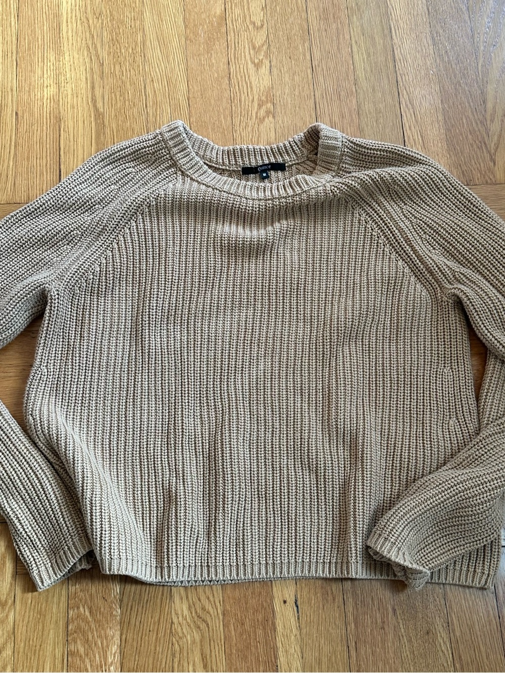 Quince Tan Ribbed Organic Cotton Knit Women’s Fisherman Sweater - Picture 2 of 6